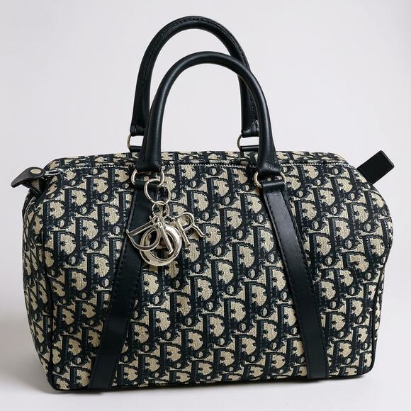 Christian Dior Trotter Boston Bag Dior Baggages Navy Monogram Canvas Handbag - Picture 8 of 15